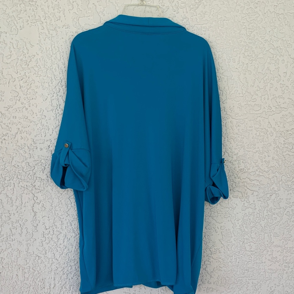 Alfani Blue/ turquoise Women's Blouse with Roll-Tab Sleeves size XL - Picture 3 of 8
